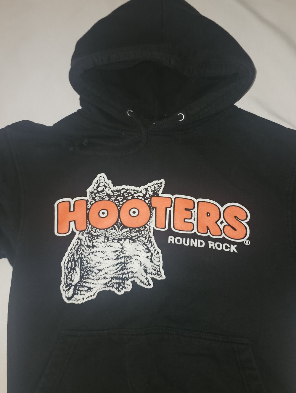 Hooters Black Hoodie with Orange Logo and White Owl